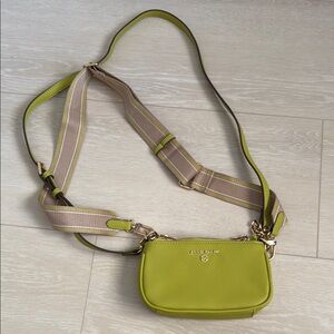 Anne Klein Green and Tan Crossbody Bag with Gold Hardware